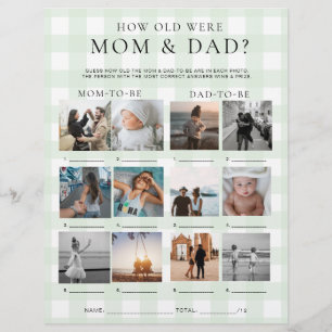 Green Gingham How Old Were Mom and Dad Photo Game Flyer