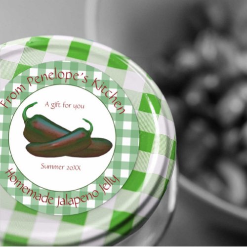 Green Gingham Jalapeno Jelly Gift Label with Name
