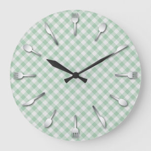 Green Gingham Kitchen Clock - Country Western
