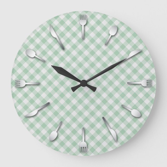 Green Gingham Kitchen Clock - Country Western (Front)