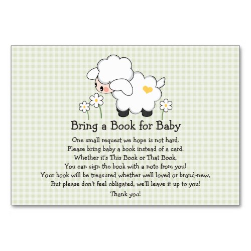 Green Gingham LAMB BABY SHOWER BOOK REQUEST CARD