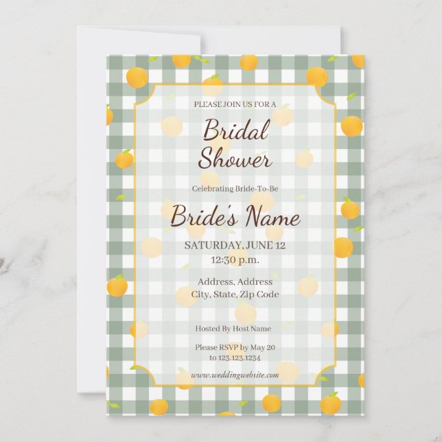 Green Gingham Lemon Picnic Plaid Shower Invitation (Front)