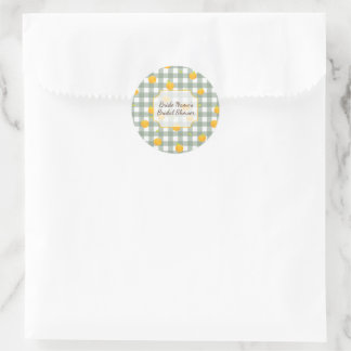 Green Gingham Lemon Picnic Plaid Shower Invitation Classic Round Sticker
