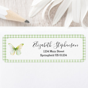 Green Gingham Little Butterfly Return Address Label