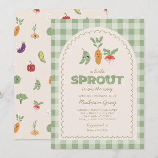 Green Gingham Little Sprout on the Way Baby Shower Invitation