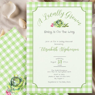 Green Gingham Locally Grown Baby Shower Invitation