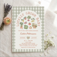 Green Gingham Locally Grown Baby Shower Invitation