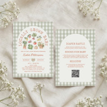 Green Gingham Locally Grown Baby Shower Invitation
