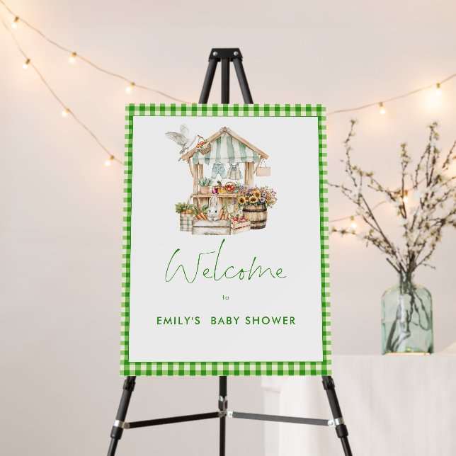Green Gingham Locally Grown Welcome Baby Shower  Foam Board (In Situ (Stand))