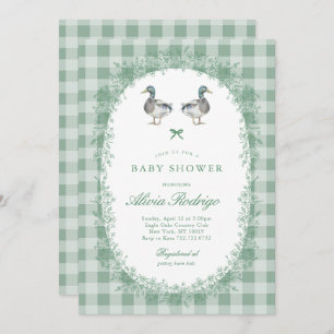 Green Gingham Mallard Duck Baby Shower Invitation