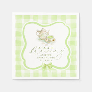 Green Gingham Matcha Tea Party Baby Shower Napkins