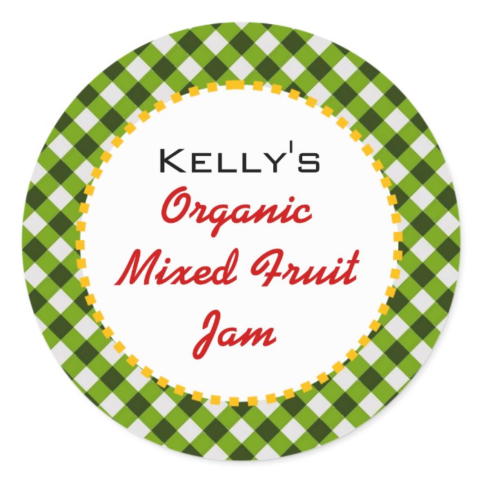 Green gingham mixed fruit jam label sticker