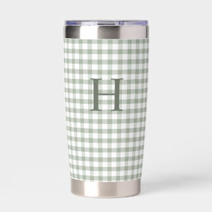 Green Gingham Modern Monogram Insulated Tumbler