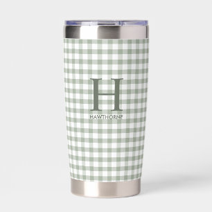 Green Gingham Modern Monogram Insulated Tumbler