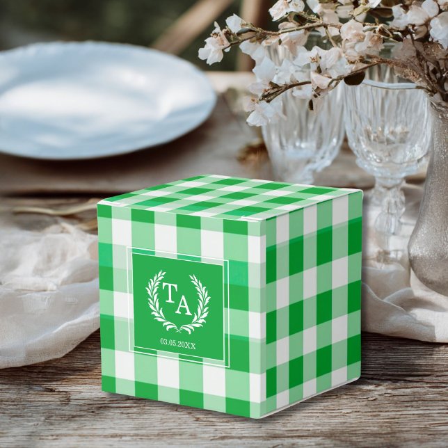 Green Gingham Monogram Crest Favor Boxes (Green Gingham Monogram Crest Favor Boxes for your wedding or other Occasions.)