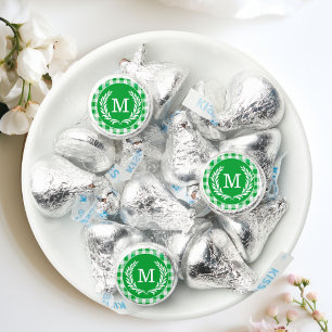 Green Gingham Monogram Crest Wedding Hershey®'s Kisses®