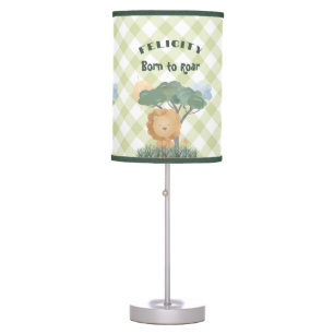 Green Gingham Name Boho Lion Matching Twin Table Lamp