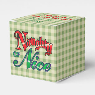 Green Gingham Naughty or Nice Christmas Favor Boxes