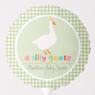 Green Gingham Neutral Farm Goose Baby Shower Balloon