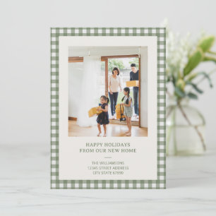 Green Gingham New Home Photo Christmas Family Holiday Card