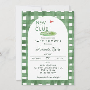 Green Gingham New To The Club Golf  Baby Shower   Invitation