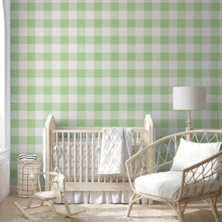 Green Gingham Nursery Decor | Soft Blush Checkered Wallpaper
