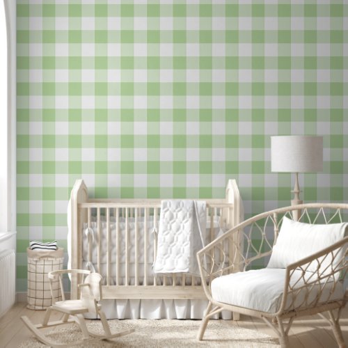 Green Gingham Nursery Decor | Soft Blush Checkered Wallpaper