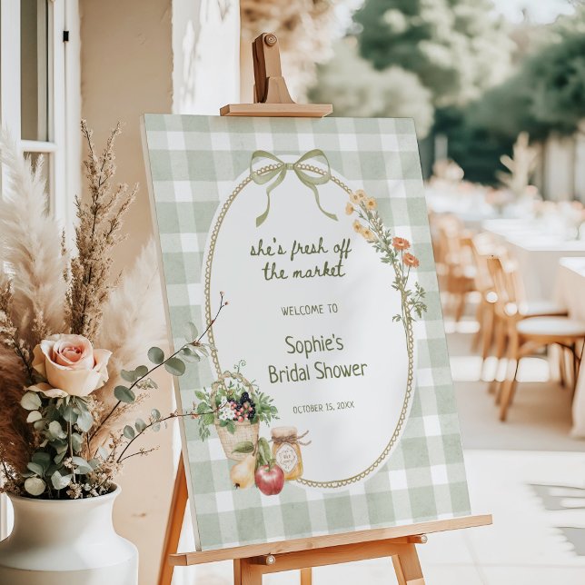 Green Gingham Off The Market Bridal Shower Welcome Foam Board (Creator Uploaded)