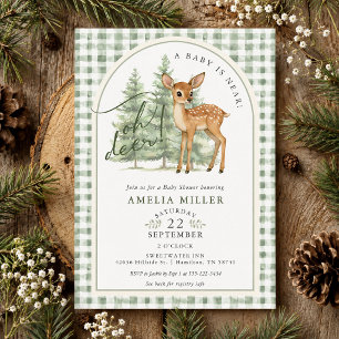 Green Gingham Oh Deer Gender Neutral Bridal Shower Invitation