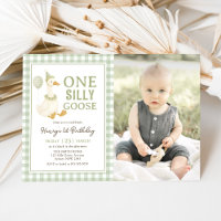Green Gingham One Silly Goose Birthday Photo