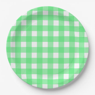 Green gingham paper plates