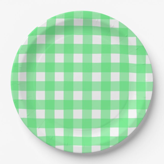Green gingham paper plates (Front)