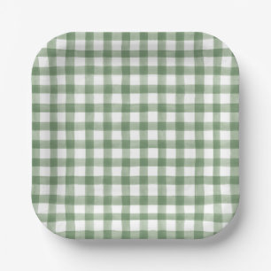 Green Gingham  Paper Plates