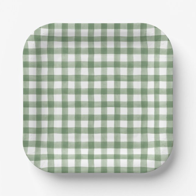 Green Gingham  Paper Plates (Front)
