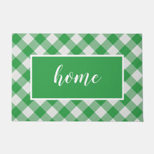Green Gingham Pattern Home Custom Welcome Mat