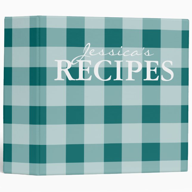 Green gingham pattern kitchen recipe binder book (Front/Spine)