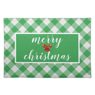 Green Gingham Pattern Merry Christmas Cloth Placemat