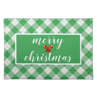 Green Gingham Pattern Merry Christmas Cloth Placemat