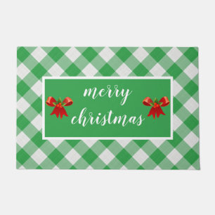 Green Gingham Pattern Merry Christmas Custom Doormat