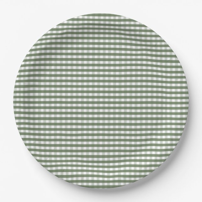 Green Gingham Pattern Paper Plates (Front)