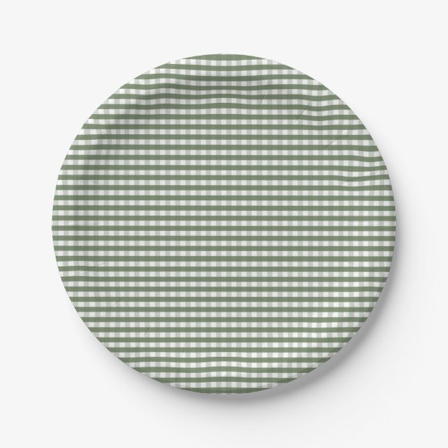 Green Gingham Pattern Paper Plates (Front)