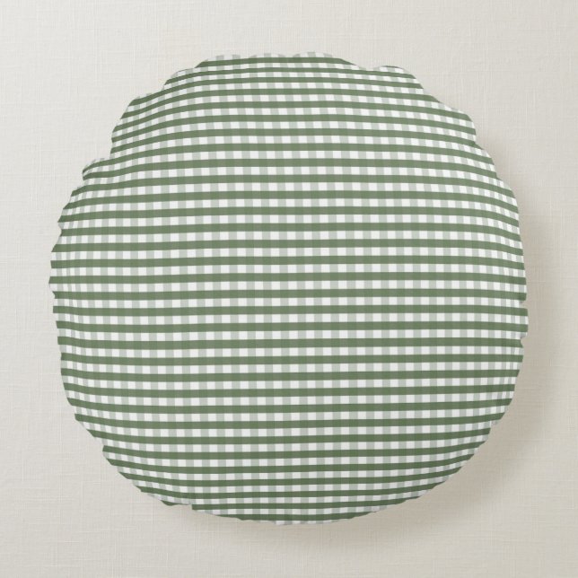 Green Gingham Pattern Round Pillow (Front)