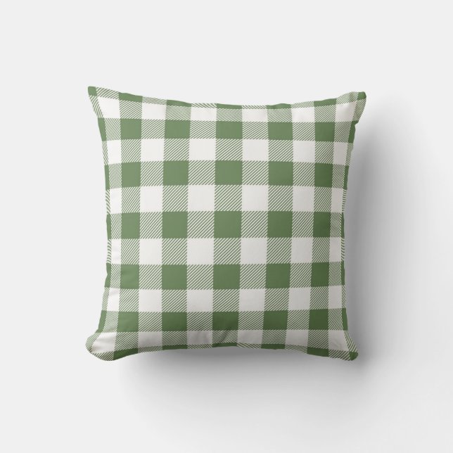 Green Gingham pattern Throw Pillow (Front)