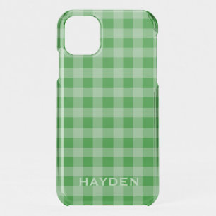 Green Gingham Personalised iPhone 11 Case