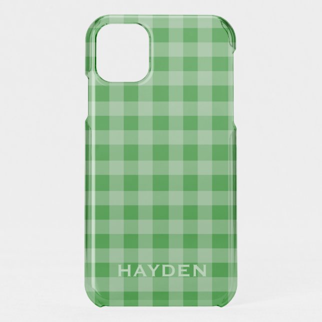 Green Gingham Personalised Uncommon iPhone Case (Back)