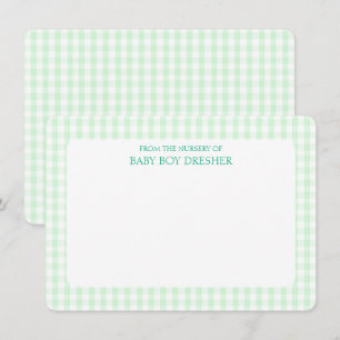 Green Gingham Personalized Note Card