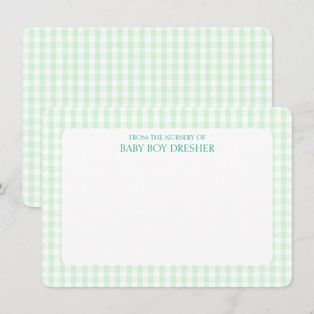 Green Gingham Personalized  Note Card (Front/Back)