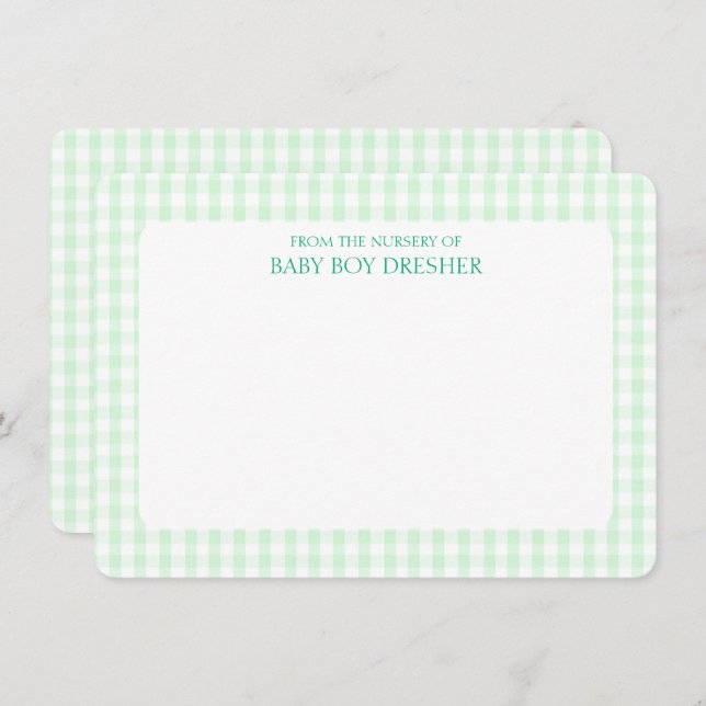 Green Gingham Personalized  Note Card (Front/Back)