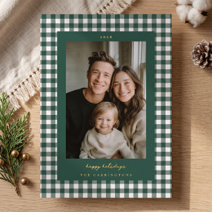 Green Gingham Photo Foil Holiday Card