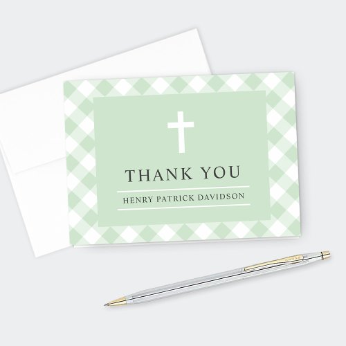 Green Gingham Plaid Boy First Communion Thank You 